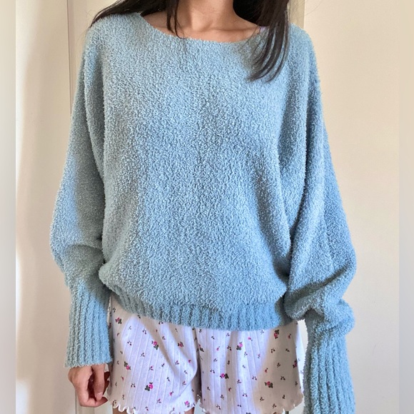 Fuzzy Soft Oversized Blue Knit Sweater - Picture 2 of 5